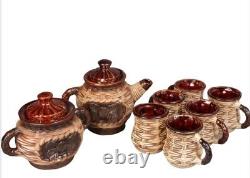 Coffee Set Woven Design Brown Vintage Brown Retro Rare