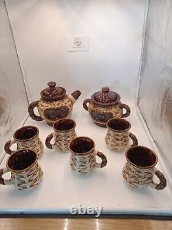 Coffee Set Woven Design Brown Vintage Brown Retro Rare