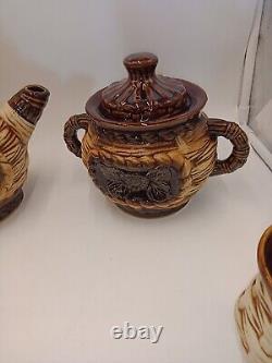 Coffee Set Woven Design Brown Vintage Brown Retro Rare