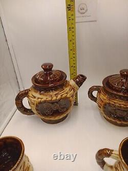 Coffee Set Woven Design Brown Vintage Brown Retro Rare