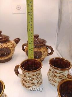 Coffee Set Woven Design Brown Vintage Brown Retro Rare