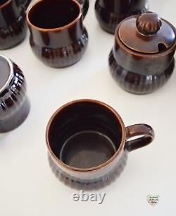 Coffee Tea Set RARE 15 Piece 1980s Retro Brown Glazed S Portugal Stoneware