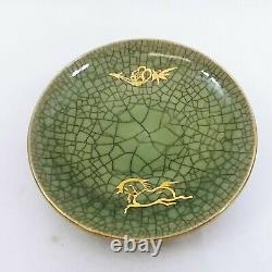 Coffee Tea Set Saucers Plates Somayaki Dbl Wall Soma Ware 15 pc Horse Crackle