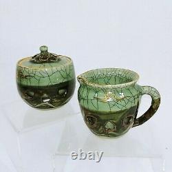 Coffee Tea Set Saucers Plates Somayaki Dbl Wall Soma Ware 15 pc Horse Crackle