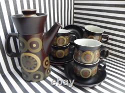 Denby Arabesque Coffee Set, Vintage 1970s. One Pot With Six Cups And Saucers