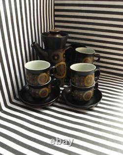 Denby Arabesque Coffee Set, Vintage 1970s. One Pot With Six Cups And Saucers