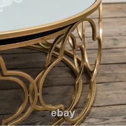 Distressed Gold Gilt Leaf Parisienne Metal Mirrored Set Nest of Coffee Tables