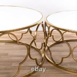 Distressed Gold Gilt Leaf Parisienne Metal Mirrored Set Nest of Coffee Tables