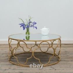 Distressed Gold Gilt Leaf Parisienne Metal Mirrored Set Nest of Coffee Tables