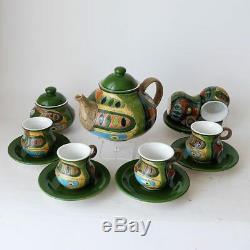 Eduardo Vega vintage ceramic tea coffee set handpainted, Cuenca Equador