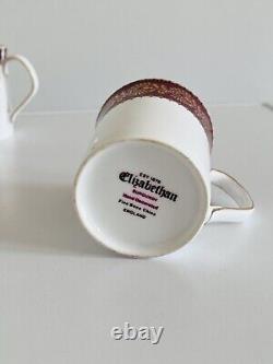 Elizabethan Burgundy Coffee Cups Saucer Vintage Set