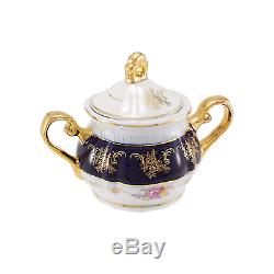 Euro Porcelain Premium 17-pc Dark Cobalt Blue Tea Cup Coffee Set, Vintage Floral