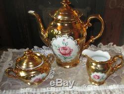 Exciting Vintage Coffeeset Coffeepot sugarbowl milkcan handpainted Roses Bavar