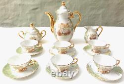 Exquisite Vintage German Bavarian Coffee Set Gold-Trimmed Elegance with Decorat