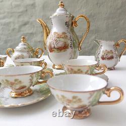 Exquisite Vintage German Bavarian Coffee Set Gold-Trimmed Elegance with Decorat