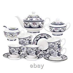 Fanquare 15 Pieces Blue Vintage China Tea Set, Flora Porcelain Coffee Set, Tea P