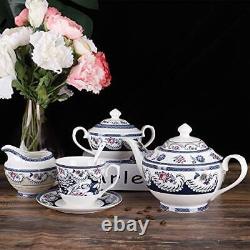 Fanquare 15 Pieces Blue Vintage China Tea Set, Flora Porcelain Coffee Set, Tea P