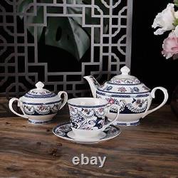 Fanquare 15 Pieces Blue Vintage China Tea Set, Flora Porcelain Coffee Set, Tea P