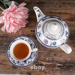 Fanquare 15 Pieces Blue Vintage China Tea Set, Flora Porcelain Coffee Set, Tea P