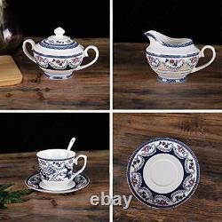 Fanquare 15 Pieces Blue Vintage China Tea Set, Flora Porcelain Coffee Set, Tea P