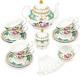Fanquare 21 Pieces Blue Vintage Porcelain Tea Service, Rose Ceramic Coffee Set