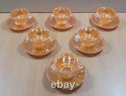 Fire King Ware Peach Luster Vtg Set Of Six Tea / Coffee Cups With Saucers