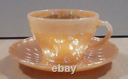 Fire King Ware Peach Luster Vtg Set Of Six Tea / Coffee Cups With Saucers