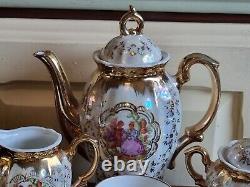 Foreign Vintage Coffee or Tea Set Gold Victoriana Scene