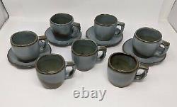 Frankoma Woodland Moss Cup & Saucer Sets 7 Coffee Mugs 4 Saucers 5C 5E