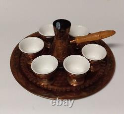GAT Copper Works LTD Israel vintage coffee set with serving tray, 6 cups