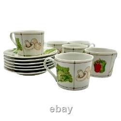 Georges Briard vintage coffee Cups and Saucers, 12 piece set, la salade, signed