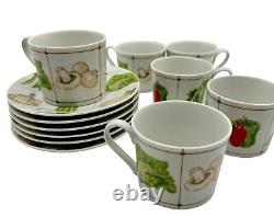 Georges Briard vintage coffee Cups and Saucers, 12 piece set, la salade, signed
