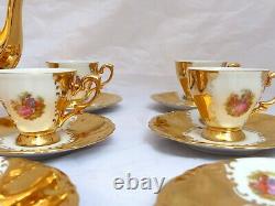 Gorgeous Romantic French Porcelain Enameled Gold Gilt Moka Coffee Demitasse Set