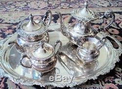 HEAVY Vintage 950 STERLING FULL TEA COFFEE SET 5 Piece + Tray = 10 POUNDS Silver