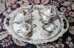 HEAVY Vintage 950 STERLING FULL TEA COFFEE SET 5 Piece + Tray = 10 POUNDS Silver