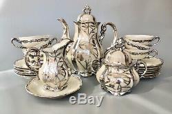 Hertel Jacob Sterling Silver Overlay Porcelain Tea/Coffee Set Art Deco Vintage