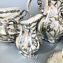 Hertel Jacob Sterling Silver Overlay Porcelain Tea/Coffee Set Art Deco Vintage