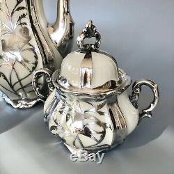 Hertel Jacob Sterling Silver Overlay Porcelain Tea/Coffee Set Art Deco Vintage