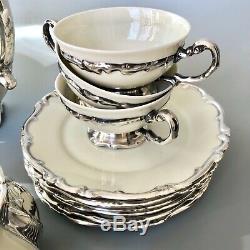 Hertel Jacob Sterling Silver Overlay Porcelain Tea/Coffee Set Art Deco Vintage