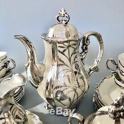 Hertel Jacob Sterling Silver Overlay Porcelain Tea/Coffee Set Art Deco Vintage