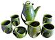 Holkham Vintage Pottery Owl Eye Green Coffee Set 4x Cups Jug & Sugar Bowl