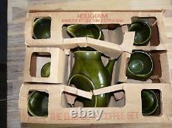 Holkham Vintage Pottery Owl Eye Green Coffee Set 4x Cups Jug & Sugar Bowl