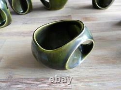 Holkham Vintage Pottery Owl Eye Green Coffee Set 4x Cups Jug & Sugar Bowl