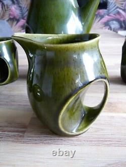 Holkham Vintage Pottery Owl Eye Green Coffee Set 4x Cups Jug & Sugar Bowl