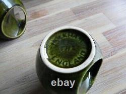 Holkham Vintage Pottery Owl Eye Green Coffee Set 4x Cups Jug & Sugar Bowl