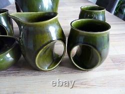 Holkham Vintage Pottery Owl Eye Green Coffee Set 4x Cups Jug & Sugar Bowl