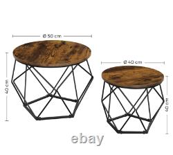 Industrial Coffee Table Vintage Round Nest Tables Set 2 Rustic Metal Side End