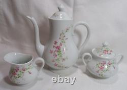 Jammet-Seignolles Limoges France Coffee Pot Creamer Sugar Bowl w Lid Pink Floral