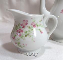 Jammet-Seignolles Limoges France Coffee Pot Creamer Sugar Bowl w Lid Pink Floral