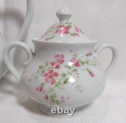 Jammet-Seignolles Limoges France Coffee Pot Creamer Sugar Bowl w Lid Pink Floral